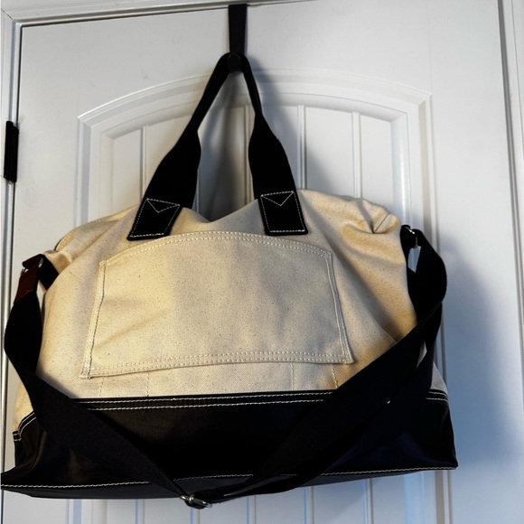 Lands End Navy Blue & Cream Weekender Bag w/Trolley Sleeve - Picture 4 of 10